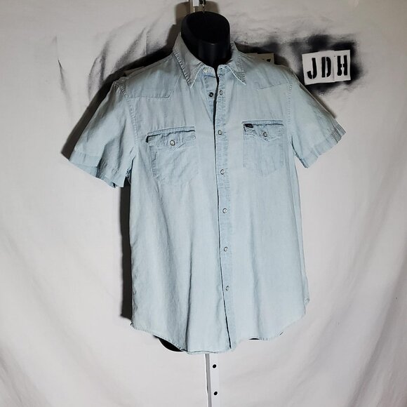 Polo Ralph Lauren Boys Short-Sleeve Chambray Blue Western Shirt Snap Sz XL - Picture 3 of 16